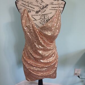 LUSH Rose Gold Sequin Beyonce Taylor Concert Deep V Dress medium